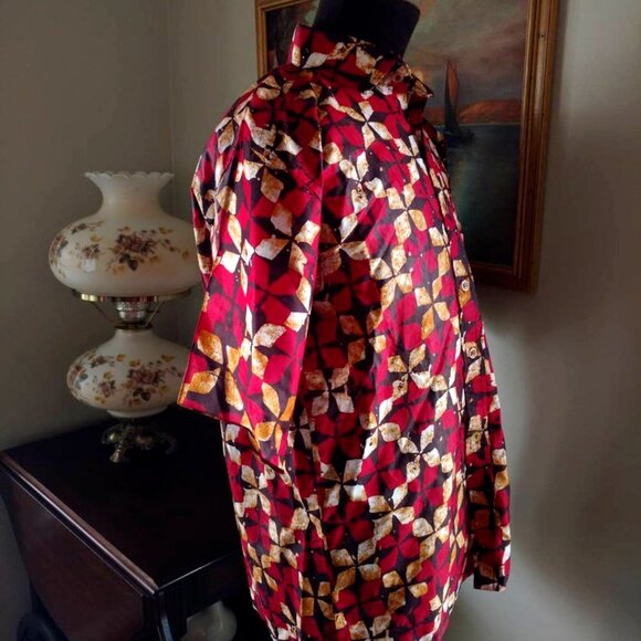 Mens Batik Shirt Button Front Ethnic African Polynesian Block Print 42" Chest - Picture 4 of 10